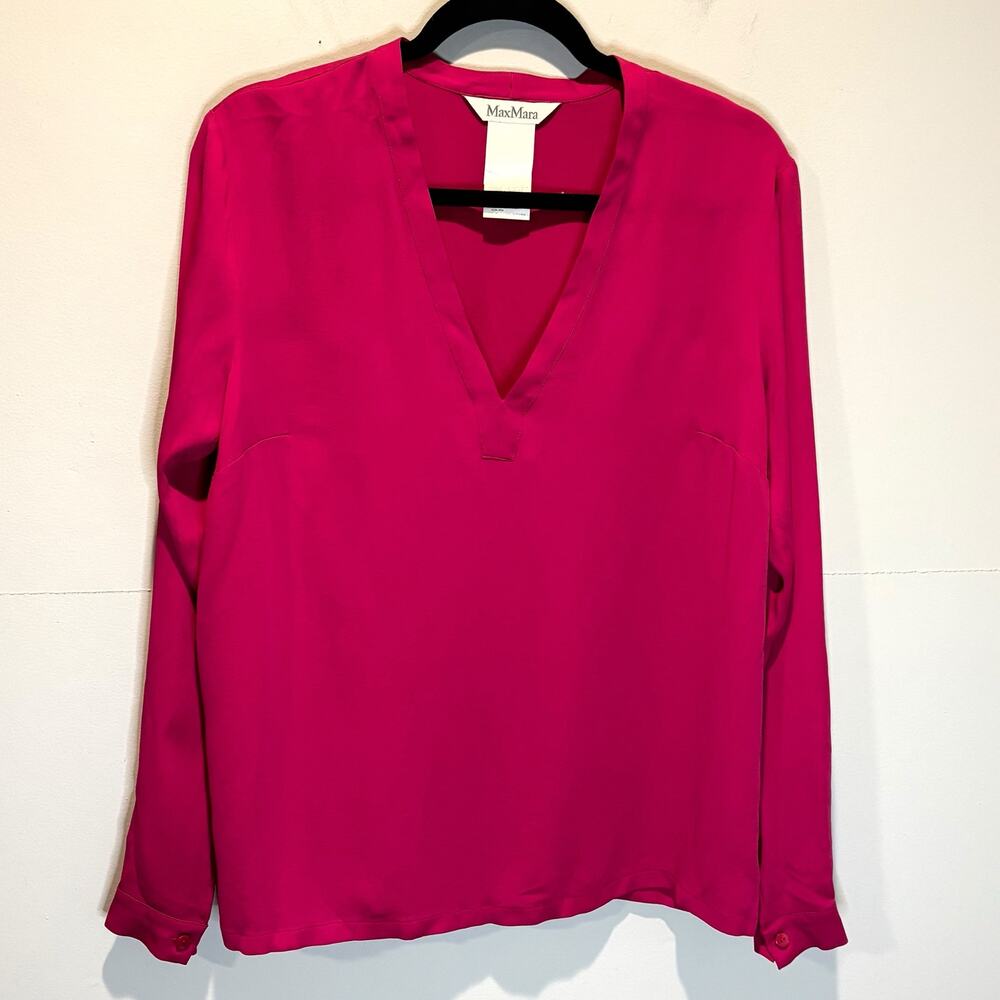 Max Mara Pink Silk Long Sleeve Blouse - size 8